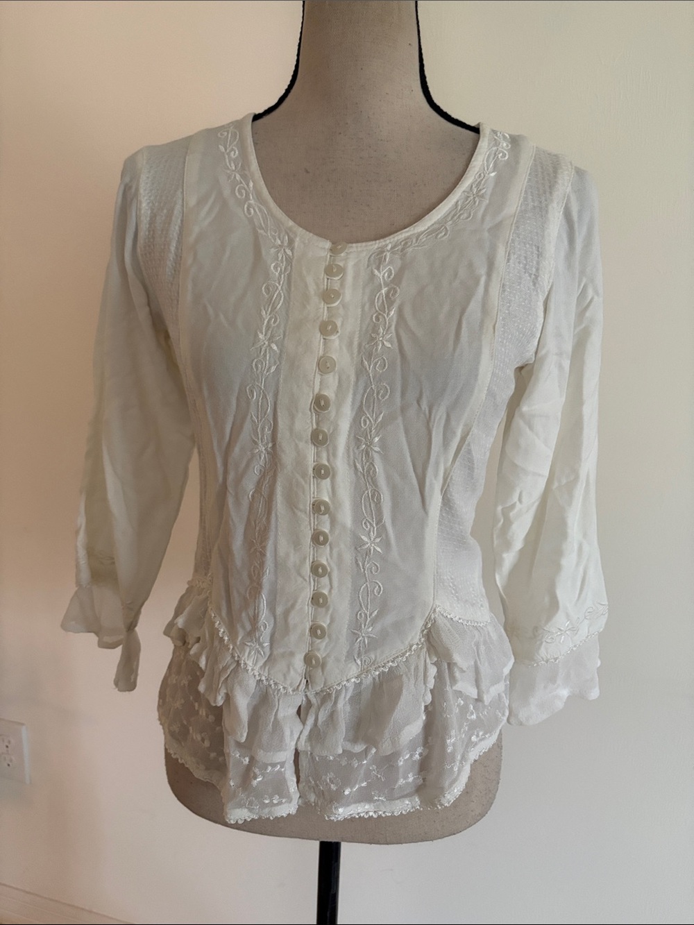 Mandala S/M boho peasant shirt 1283